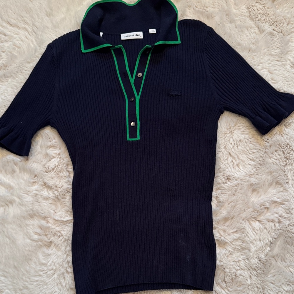 Lacoste Dark Blue Knit Polo with Green Accents